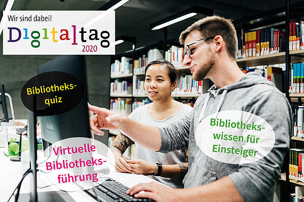 Ein Mann zeigt einer Frau etwas auf dem Computerbildschirm.